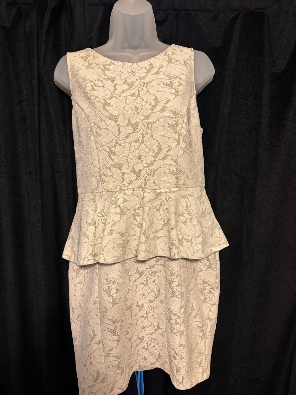 Warehouse Ivory Lace Peplum Midi Dress